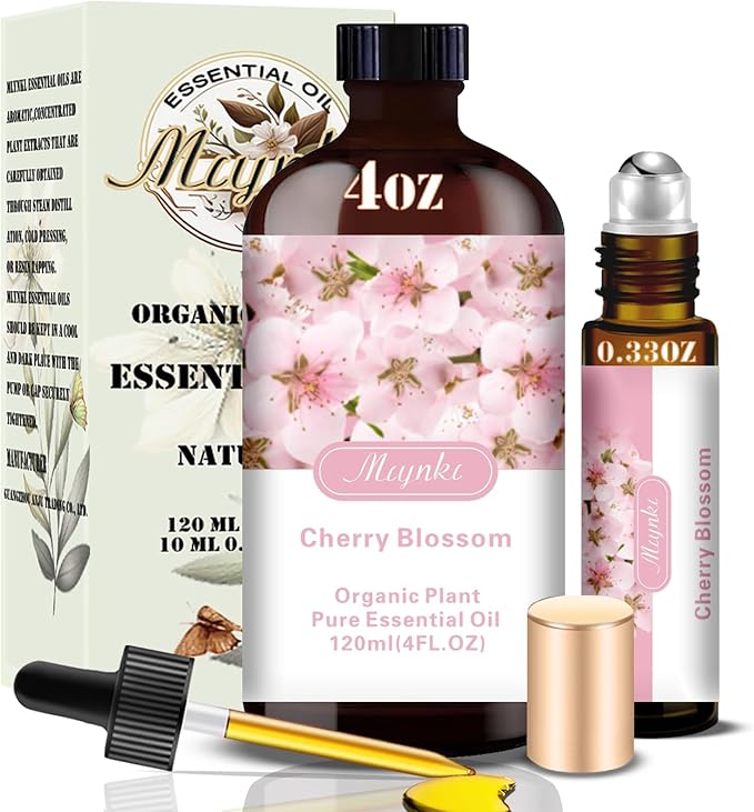 Cherry Blossom Essential Oil – MLYNKL Cherry Blossom Oils 4.33 fl oz for Diffusers, Humidifiers, Massage, DIY Candles, Soap, Cleaning, Home, Yoga, Office, Gifts - 130 ml