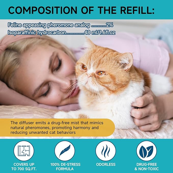 Woyamay Cat Calming Diffuser Refills - 6 Pack Cat Pheromones Calming Diffuser for Cat Anxiety Relief, Cat Pheromone Diffuser, 180 Days Pheromone Diffuser to Calm Cats, Fits All Common Diffuser Heads