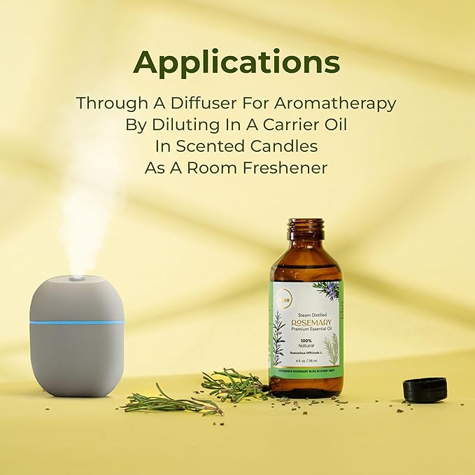 MyAce Rosemary Essential Oil – 100% Pure & Natural | Cold Pressed | for Skin Brightening, Hair Nourishment, Diffuser, Cleaning, Massage, Aromatherapy, DIY Soaps & Candles 4 Fl Oz