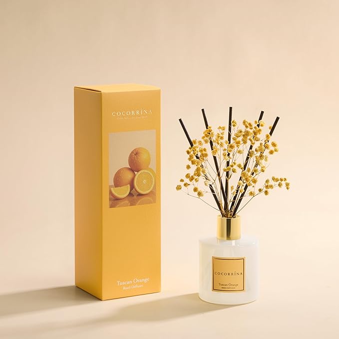 COCORRÍNA Reed Diffuser - Tuscan Orange 6.7 fl oz Reed Diffuser with Sticks, Bedroom Bathroom Shelf Decor