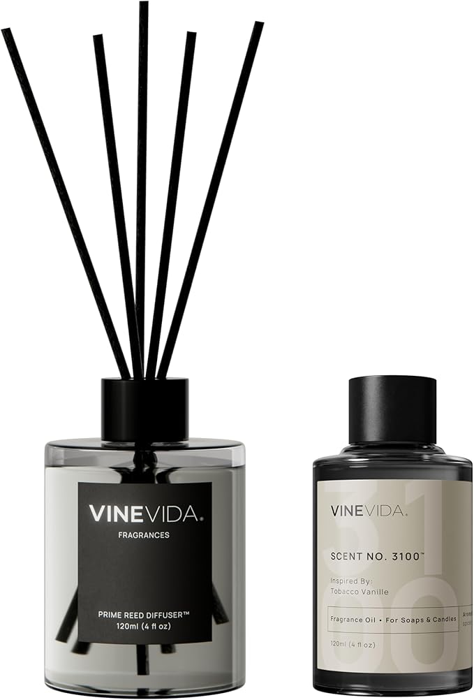 VINEVIDA Prime Reed Diffuser for Home & Bathroom | Long-Lasting Scent Sticks Set | Oil Stick Diffuser | Bathroom Scent - Room Fragrance No. 3100 - Inspired by: Tobacco and Vanilla