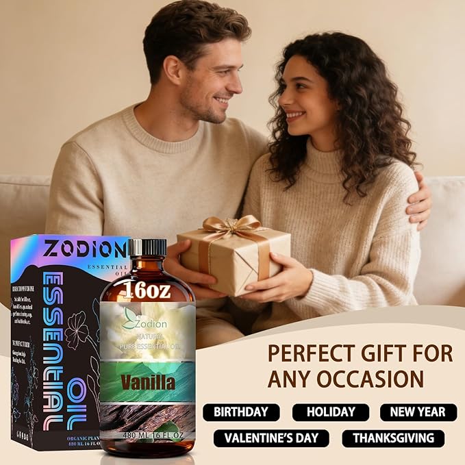 Vanilla Essential Oil, 16 fl oz (480ml) - ZODION Vanilla Fragrance Oil for Diffuser, Massage, Humidifier, DIY Candle, Soap Making, Home, Bath, Yoga