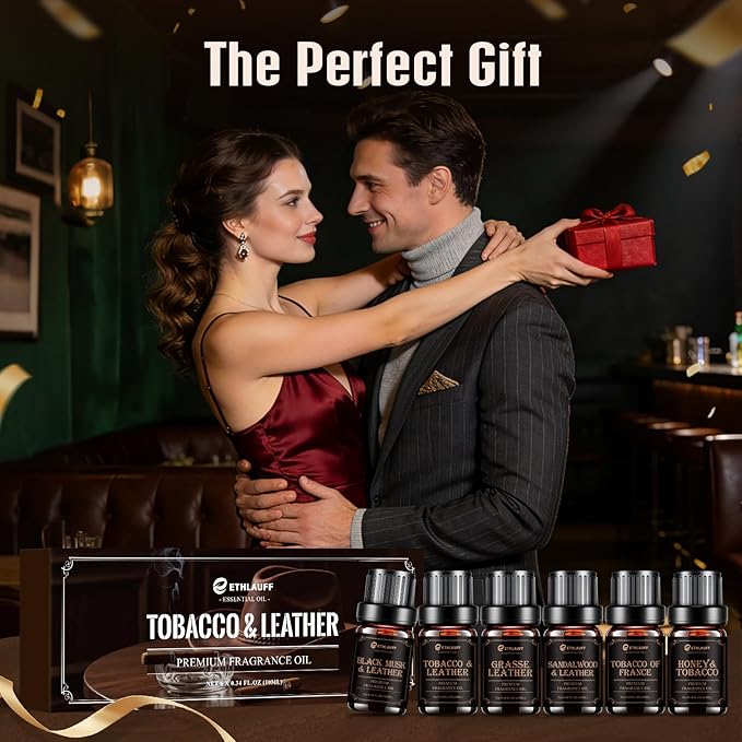 Men Essential Oils Set - | Leather, Sandalwood, Cologne, Smoke Tobacco Scents, Premium Fragrance Oils for Diffusers for Home, Candles & Aromatherapy Gifts for Him