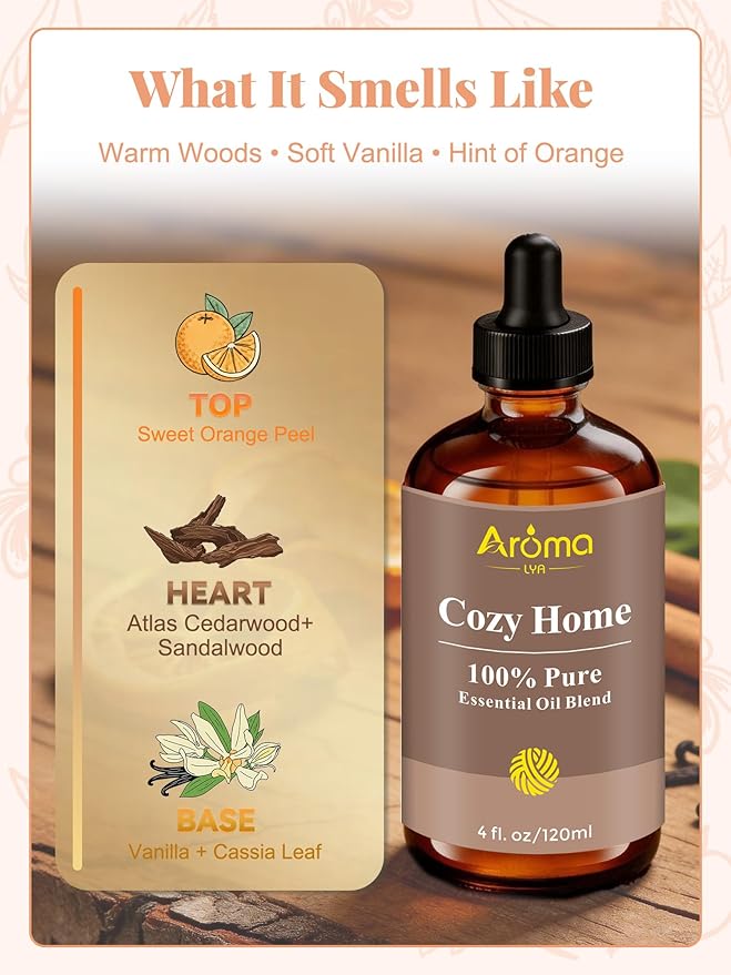Cozy Home — A 100% Pure Essential Oil Blend Warm-Woods Blend that Makes Your Space Feel Instantly Inviting, Relaxed, and Lived-in—Never Sleepy
