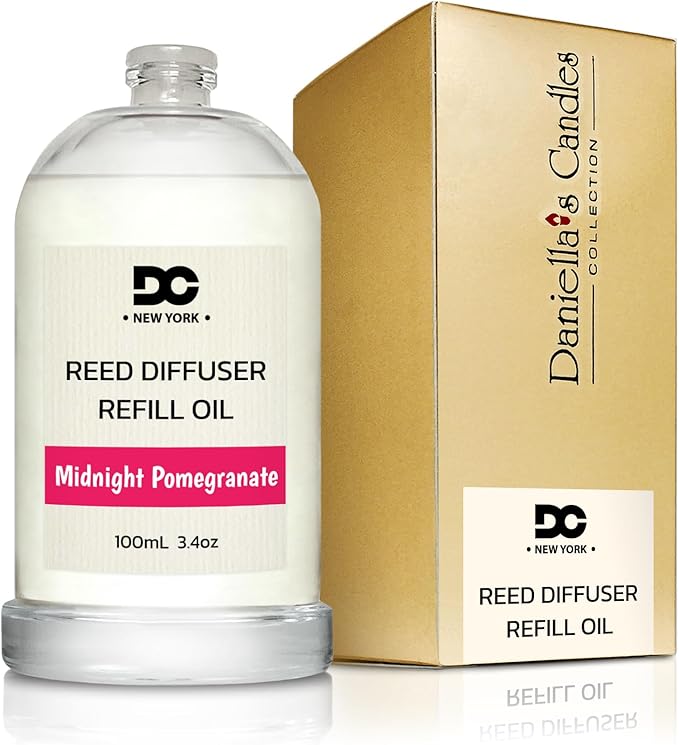 Daniella's Candles Midnight Pomegranate Reed Diffuser Refill Oil, 3.4oz/100ml, Premium Fragrance Oil, Home Fragrance, Long Lasting, Oil for Reed Diffuser