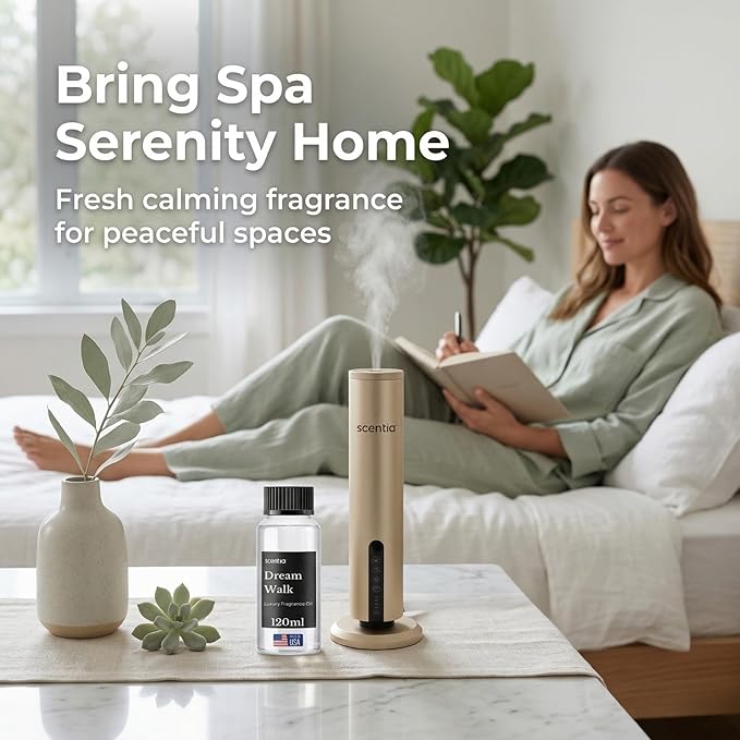 Scentia Dream Walk Diffuser Oil Refill – Hotel Fragrance Oil Inspired by 5-Star Spa Resort – 120 mL – White Tea, Cedarwood & Amber Long-Lasting Scent for Ultrasonic & Waterless Diffusers, Made in USA
