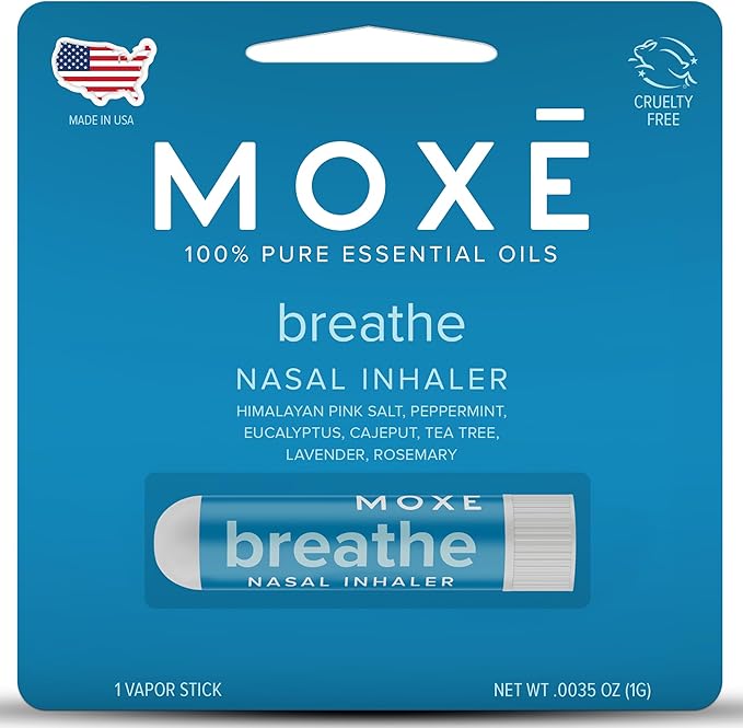 MOXE Breathe | Himalayan Salt Inhaler | Help Clear Congestion, Boost Focus and Improve Breathing | Natural Aromatherapy | Peppermint, Lavender and Tee Tree Essential Oil (1 Pack)…