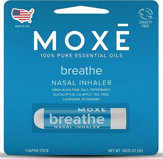 MOXE Breathe | Himalayan Salt Inhaler | Help Clear Congestion, Boost Focus and Improve Breathing | Natural Aromatherapy | Peppermint, Lavender and Tee Tree Essential Oil (1 Pack)…
