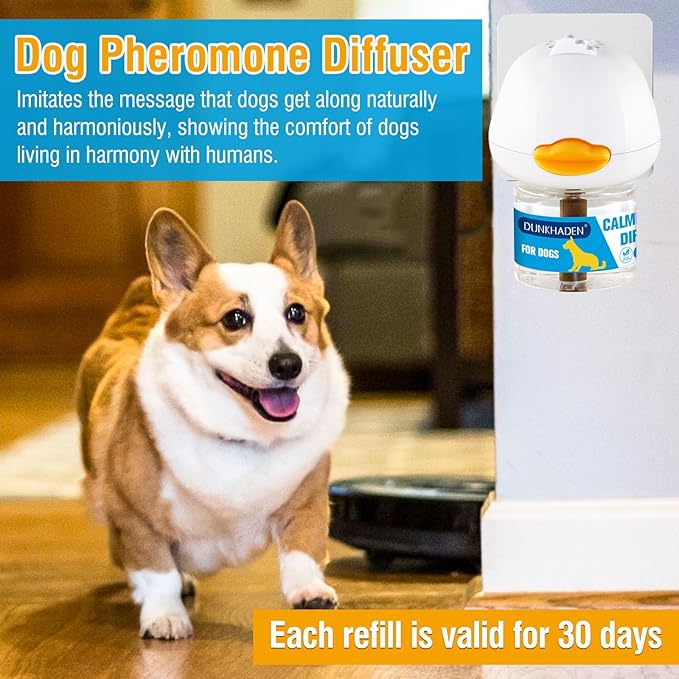 Dog Calming Pheromone Diffuser for Relief Anxiety, Reducing Barking, Attacks and Combating Stress & 3 in 1 Calming Diffuser for Dogs 48ML 2 Refills Fit All Dogs