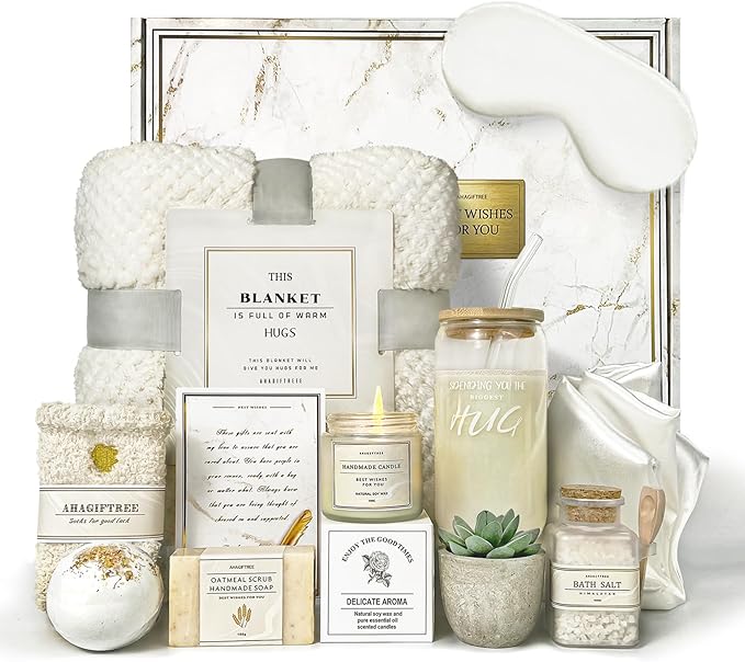 AHAGIFTREE Mother's Day Care Package for Women,12PC Get Well Gifts for Women After Surgery,Birthday,Get Well Soon,Grief,Sympathy Gifts,Condolences (white)