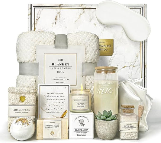 AHAGIFTREE Mother's Day Care Package for Women,12PC Get Well Gifts for Women After Surgery,Birthday,Get Well Soon,Grief,Sympathy Gifts,Condolences (white)