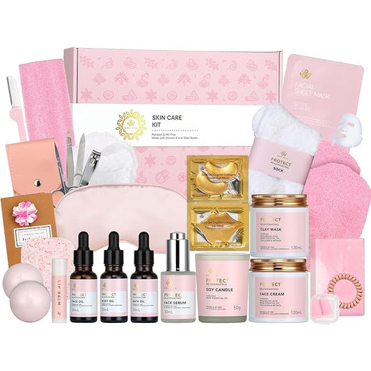 Mother's Day Gift, Spa Gifts 30pcs Rose Facial Skin Care Set for Women, Face Cream, Bath Oil, Serum, Shower Accessories, Bath and Body & Facial Kit, Birthday, Christmas, Valentine's, Bridal Shower