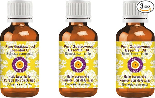 Deve Herbes Pure Guaiacwood Essential Oil (Bulnesia sarmientoi) Steam Distilled (Pack of Three) 100ml X 3 (10 oz)