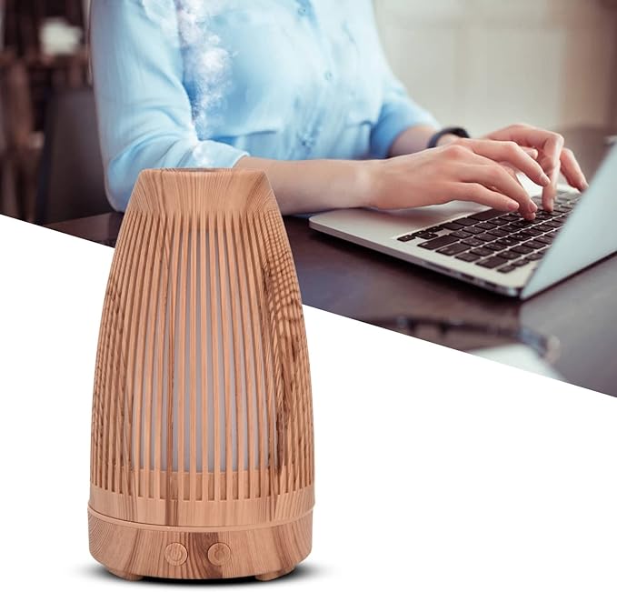 100-200ml Essential Oil Diffuser USB Rechargeable Wood Grain Humidifier Silent Night Light for Home Office Bedroom