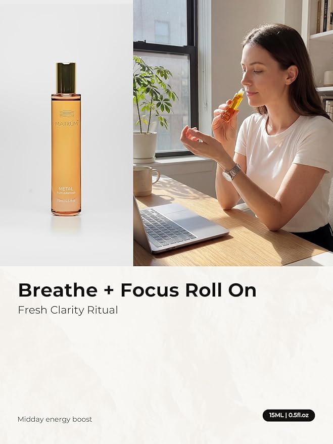 Breathe Essential Oil Roll On, Focus Aromatherapy Roller for Clear Breathing & Fresh Clarity, Botanical Blend with Peppermint, Tangerine & Frankincense, Mint Citrus Reset Ritual, 15ml