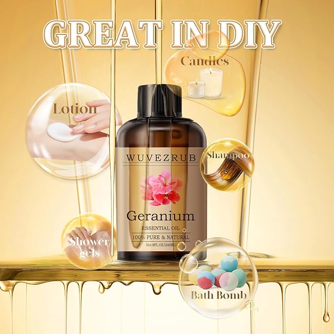 Geranium Essential Oil 240ML - 100% Pure and Natural Oils for Aromatherapy Diffuser - 8 Fl Oz/Geranium