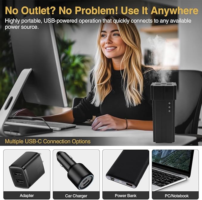 Luocute Waterless Essential Oil Diffuser, 20ML Low Noise Anti Leakage Intelligent Mode Dual Fluid Cold Mist Essential Oil Diffuser, Suitable for Car Bedroom Office (Black)