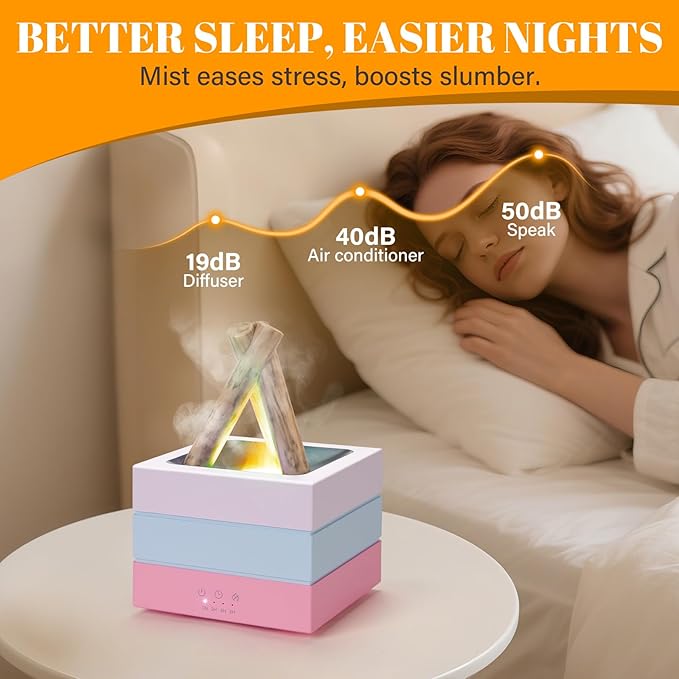 Essential Oil Diffuser 280ML,Flame Diffuser,Bonfire Oil Diffuser,Colorful Flame,Wood Cool Mist Humidifier for Home,Room, Bedroom, Office,Gift Auto Shut-Off 8 Colors Light (Colorful)