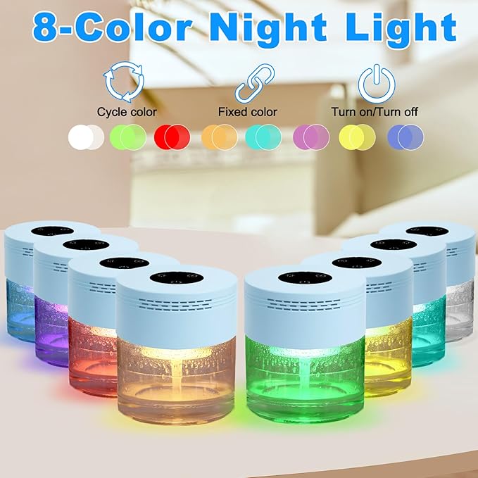 Water Air Purifiers for Home, Water Based Air Purifiers, Quiet 3-Speed Air Washer Aroma Diffuser, 8-Color Light Air Revitalizer, 24H Auto Shut-off Humidifier for Bedroom, Office, Living room, Pet,Blue