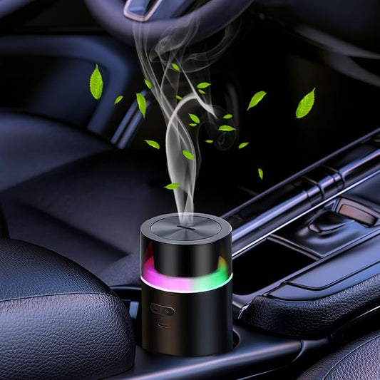 HODEMI Portable Smart Car Essential Oil Diffuser,Cordless Mini Cold Mist Aromatherapy Air Freshener Diffuser with Mode Memory,Auto On/Off,4/8 Timer Modes,for Bedroom Office and Travel (Black)