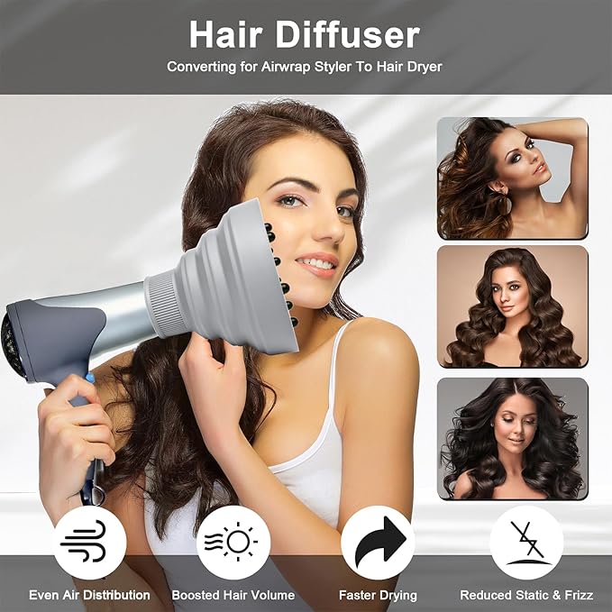WAJIAYON Universal Collapsible Hair Dryer Diffuser Attachment-Foldable Portable Travel and Easy Storage Fit Most Hair Dryers with Nozzle Diameter D-1.575Inch to 1.968 Inch (4-5cm)- Gray