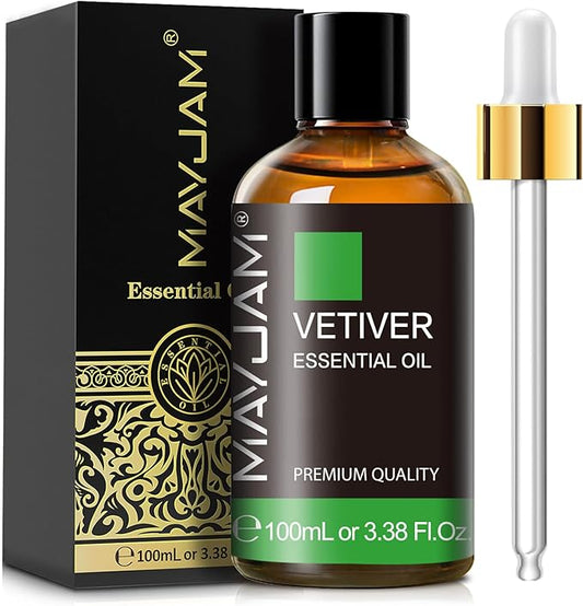 MAYJAM Premium Grade Vetiver Essential Oil - 100ML/3.38FL.OZ for Diffuser, Aromatherapy Oils for Candles, Soaps