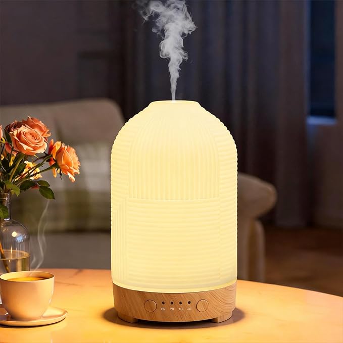 Essential Oil Diffuser 200ml Ceramic Aromatherapy Difusor with 9 Color,Auto Shut-Off Protection&Time Setting,Ultrasonic Oil Diffusers for Home,Bedroom,Office