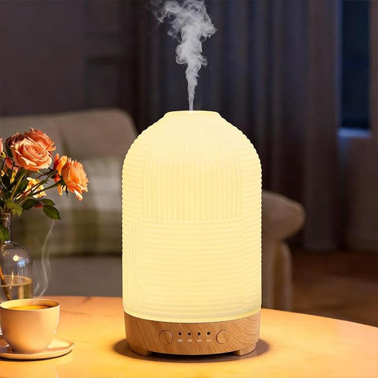 Essential Oil Diffuser 200ml Ceramic Aromatherapy Difusor with 9 Color,Auto Shut-Off Protection&Time Setting,Ultrasonic Oil Diffusers for Home,Bedroom,Office