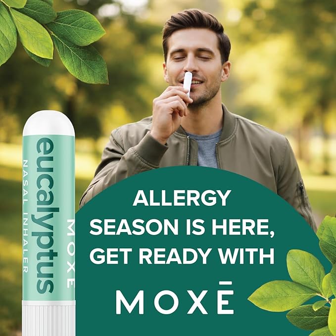 MOXĒ Eucalyptus Essential Oil Nasal Inhaler, Sinus & Congestion Relief, Daily Relaxation, Stress Relief, Therapeutic No-Mess Aromatherapy, Pure and Natural, Made in USA (3 Pack) packaging may vary