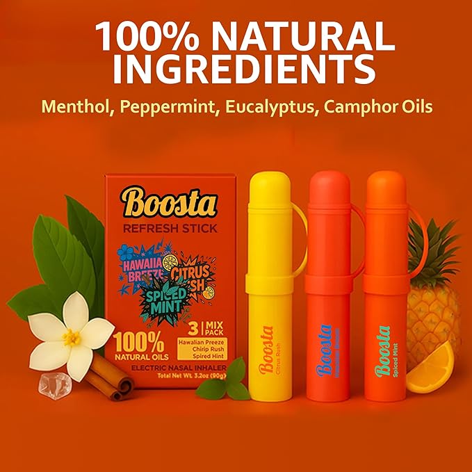 Nasal Inhaler Stick - Natural Oils Vapor Menthol Inhaler Energy & Focus Herbal Diffuser Pen - Non-Medicated Natural Eucalyptus Aromatherapy for Nasal Congestion Relief, Mixed 3-Pak