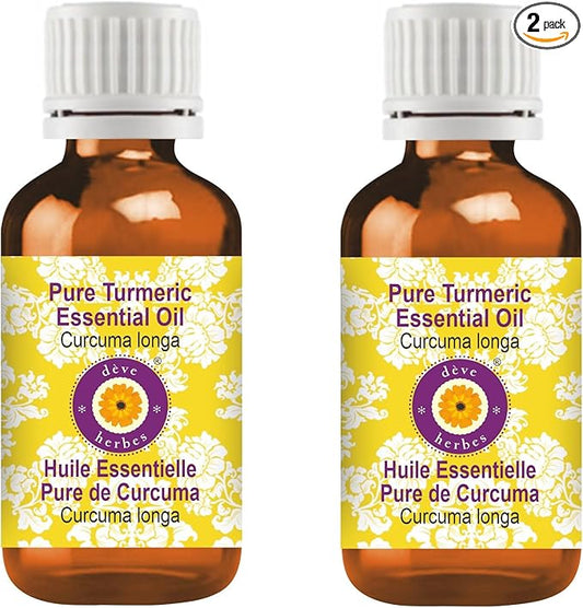 Deve Herbes Pure Turmeric Essential Oil (Curcuma Longa) Steam Distilled (Pack of Two) 100ml X 2 (6.76 oz)