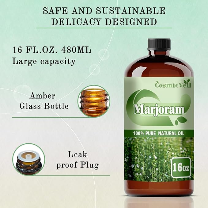 Marjoram Essential Oil Marjoram Oil for Aroma Diffuser,Humidifier,Home Fragrance,Cleaning,Body Care,Massage,Yoga,DIY Candle,DIY Soap CosmicVeil（Marjoram，16 Fl Oz (Pack of 1)）