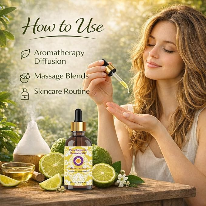 Deve Herbes Pure Bergamot Essential Oil (Citrus bergamia) Steam Distilled 1250ml (42 oz)