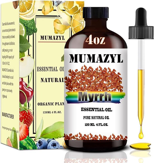 Myrrh Essential Oil, Myrrh Oil 4 Fl Oz 120ML for Diffuser Humidifier Yoga Cleaning DIY Candle Soap Making MUMAZYL Essential Oils