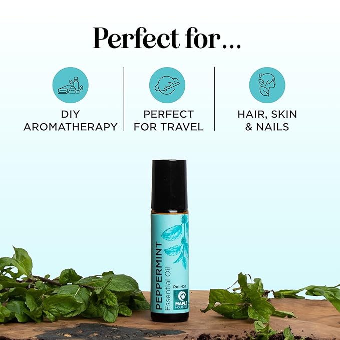 Peppermint Oil Roll on - Pure Peppermint Rollerball Essential Oil Aromatherapy Stick for Headaches - Natural Travel Essential and Pregnancy Must Have for Headaches Energy & Focus Support (3 Pack)