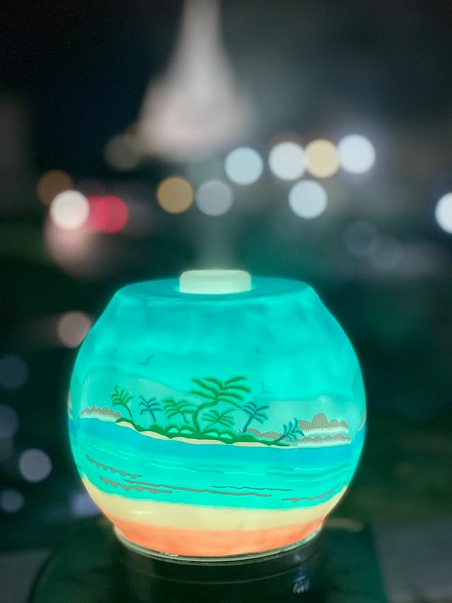 Essential Oil Diffuser Ultrasonic Handcrafted 120ml Aroma Essential Oil Cool Mist Humidifier with Adjustable Mist Mode, Auto Shut-Off and 7 Color LED Lights Changing (Tropical Beach)