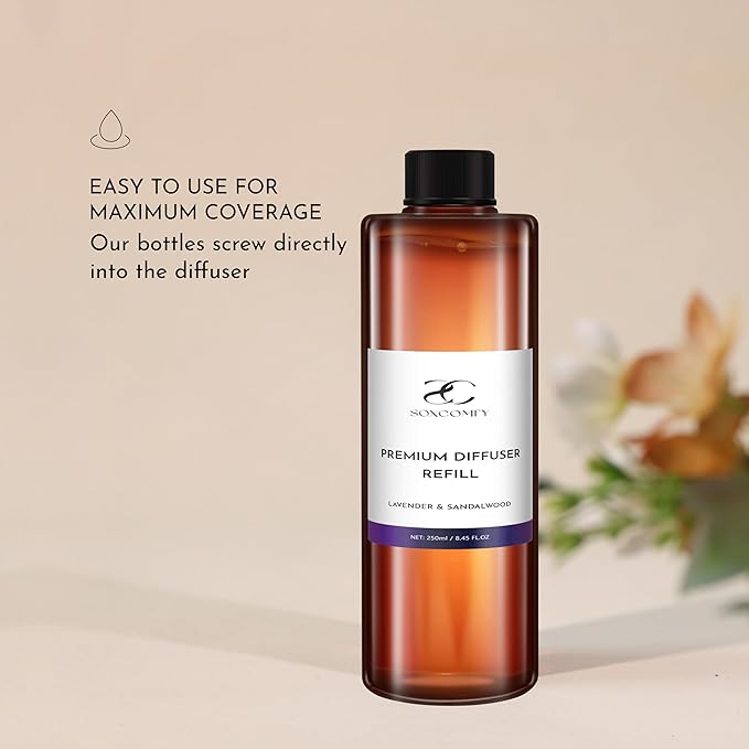 Diffuser Oil Luxury Essential Oils for Diffuser Refill & Air Freshener,Long-Lasting Natural Home Fragrance and Hotel Scent for Diffusers - 8.45 Fl.oz(250ml), Lavender & Sandalwood