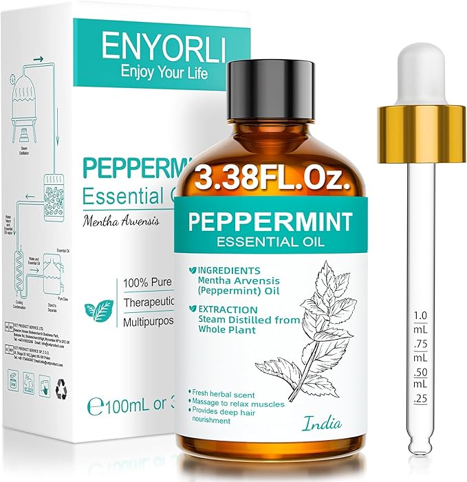 Peppermint Oil 3.38 fl oz Christmas Gift for Women Men Peppermint Essential Oil 100% Natural for Hair, Skin, Diffuser, Massage, Cleaning, Candle Making and Soap Making