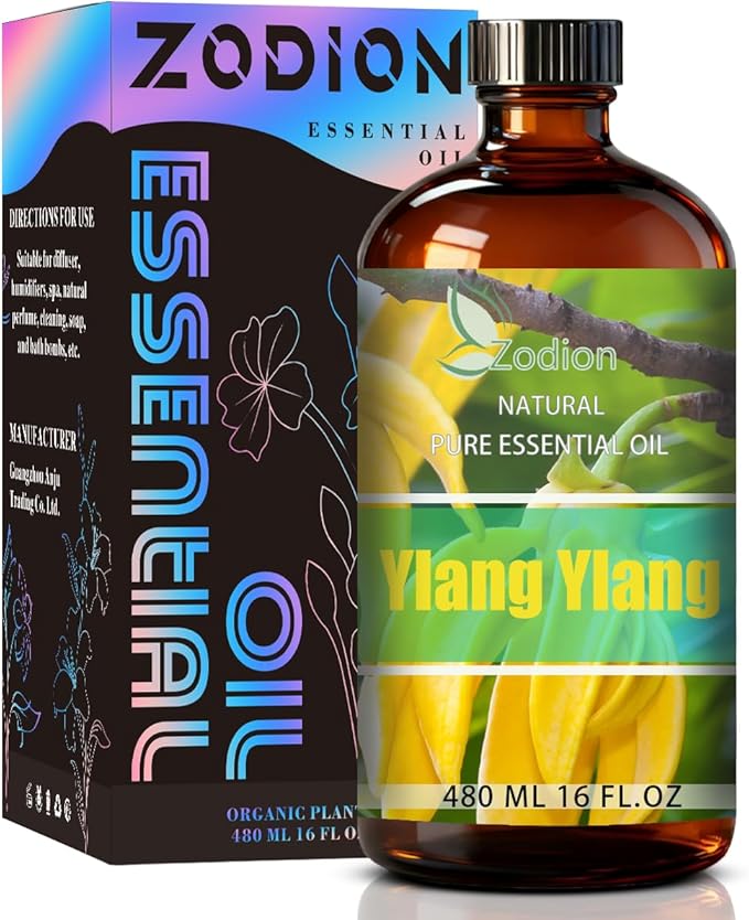 Ylang Ylang Essential Oil, 16 fl oz (480ml) - ZODION Ylang Ylang Fragrance Oil for Diffuser, Massage, Humidifier, DIY Candle, Soap Making, Home, Bath, Yoga