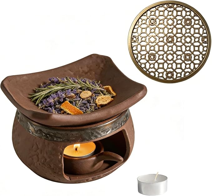 THOUSAND SUNNY Incense Burner Kit, Ceramic Herb Burner Aromatherapy Oil Diffuser Vintage Essential Oil Warmer for Meditation Yoga and Home Décor