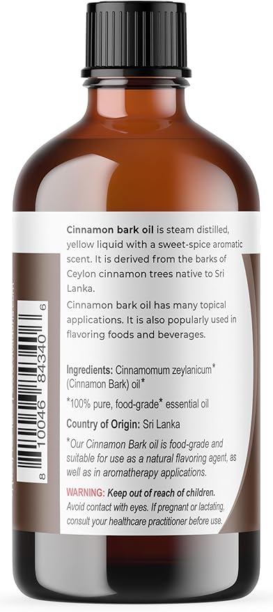 Viva Doria Cinnamon Bark Essential Oil, 100% Pure, Natural Cinnamon Essential Oil, Undiluted, for Aromatherapy | Food Grade, 118 mL (4 Fluid Ounce)