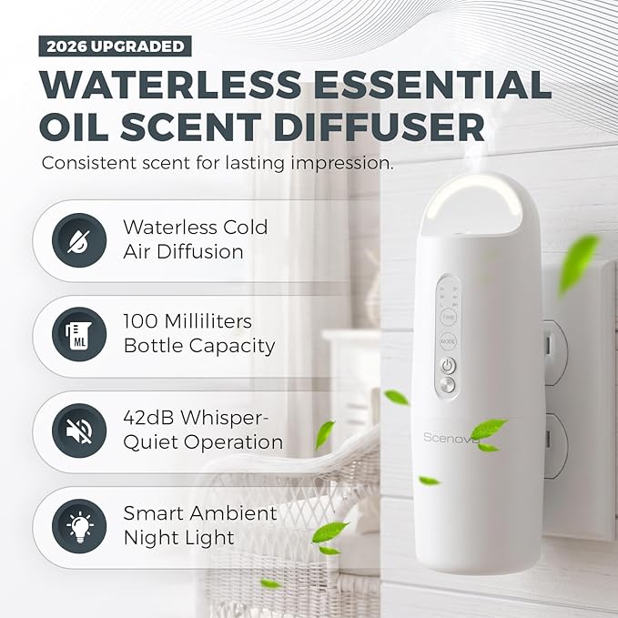Pulse, Plug in Waterless Scent Diffuser Starter Kit. Ritz, Baccarat Oil Included. 1000 sq ft Coverage. Cold Air, Waterless, Touch Panel Controls and Bluetooth, Aromatherapy for Home.