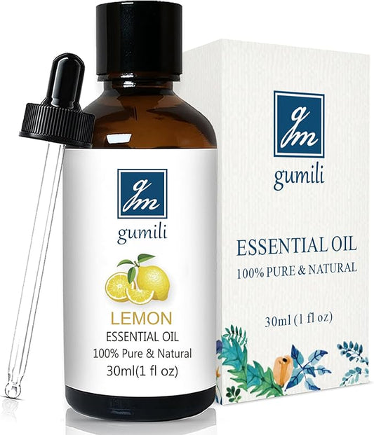 GM Gumili Lemon Essential Oil 1 Oz – 100% Pure Natural Lemon Oil for Cleaning, Diffuser, Skin, Massage & DIY, Fresh Citrus Scent