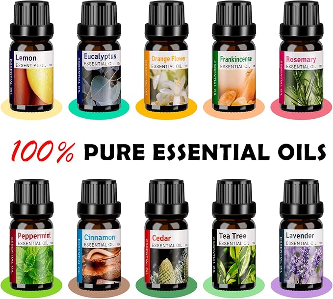 Aroma Diffuser for Essential Oil Large Room,Office Essential Oil Diffusers for Home Kids, Ambient Light Cool Mist humidifier for Bedroom Auto Off with 10 Essential Oils