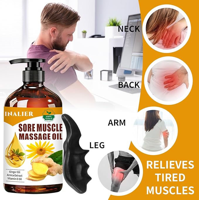 INALIER Sore Muscle Massage Oil,Gift for Husband Dad Boyfriend,Relaxing Massage Oil,Arnica Oil,Massages Oil for Massage Therapy,Gifts for Men and Women,Spa Gifts for Him Her