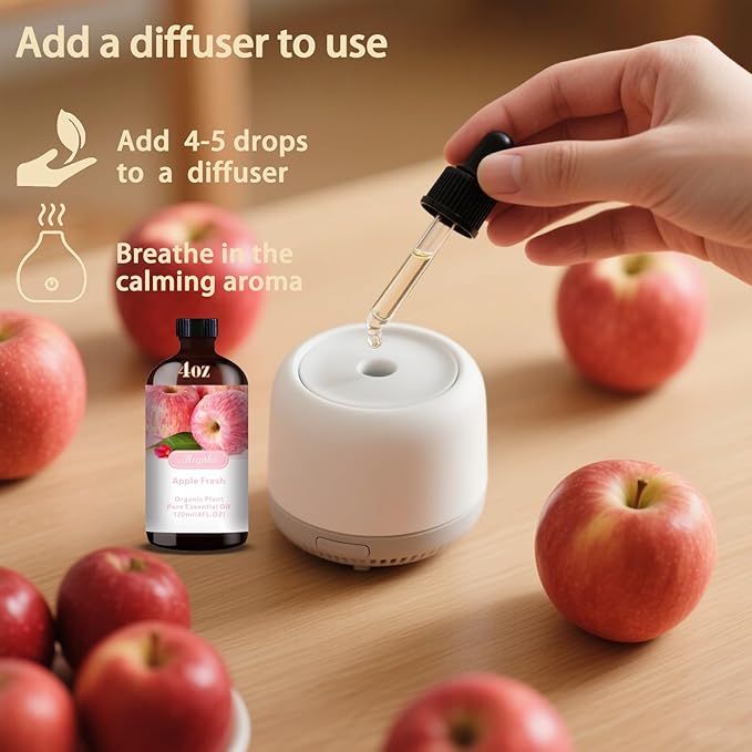 Apple Essential Oil – MLYNKL Apple Oils 4.33 fl oz for Diffusers, Humidifiers, Massage, DIY Candles, Soap, Cleaning, Home, Yoga, Office, Gifts - 130 ml
