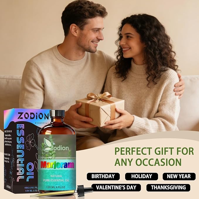 Marjoram Essential Oil, 4 fl oz (120ml) - ZODION Marjoram Fragrance Oil for Diffuser, Massage, Humidifier, DIY Candle, Soap Making, Home, Bath, Yoga