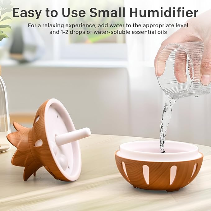 330ml Essential Oil Diffuser, Small Humidifiers for Bedroom with USB Charging, LED Lights, 2 Filter Sticks, Portable Wood Grain Quiet Aromatherapy Mist Diffusers, Home Decor, Gifts