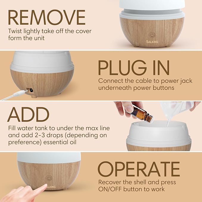 SALKING Aromatherapy Diffuser & Floral Essential Oils Set, 100ml Diffuser Ultrasonic Diffuser Cool Mist Humidifier with 8 Colors Light, Waterless Auto Off for Home Office