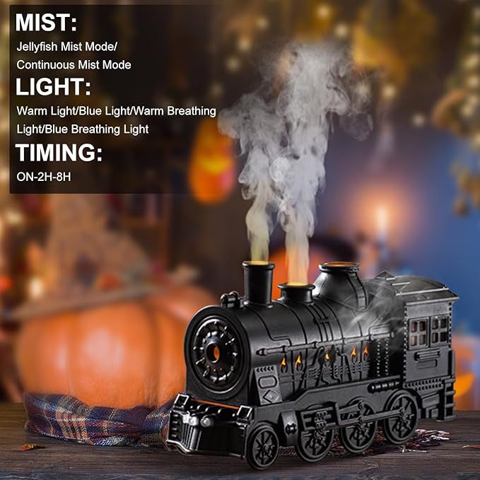 Essential Oil Diffuser 300ML Train Cool Mist Humidifier Quiet Aromatherapy Diffuser with Night Light for Bedroom Desk Auto Shut-Off